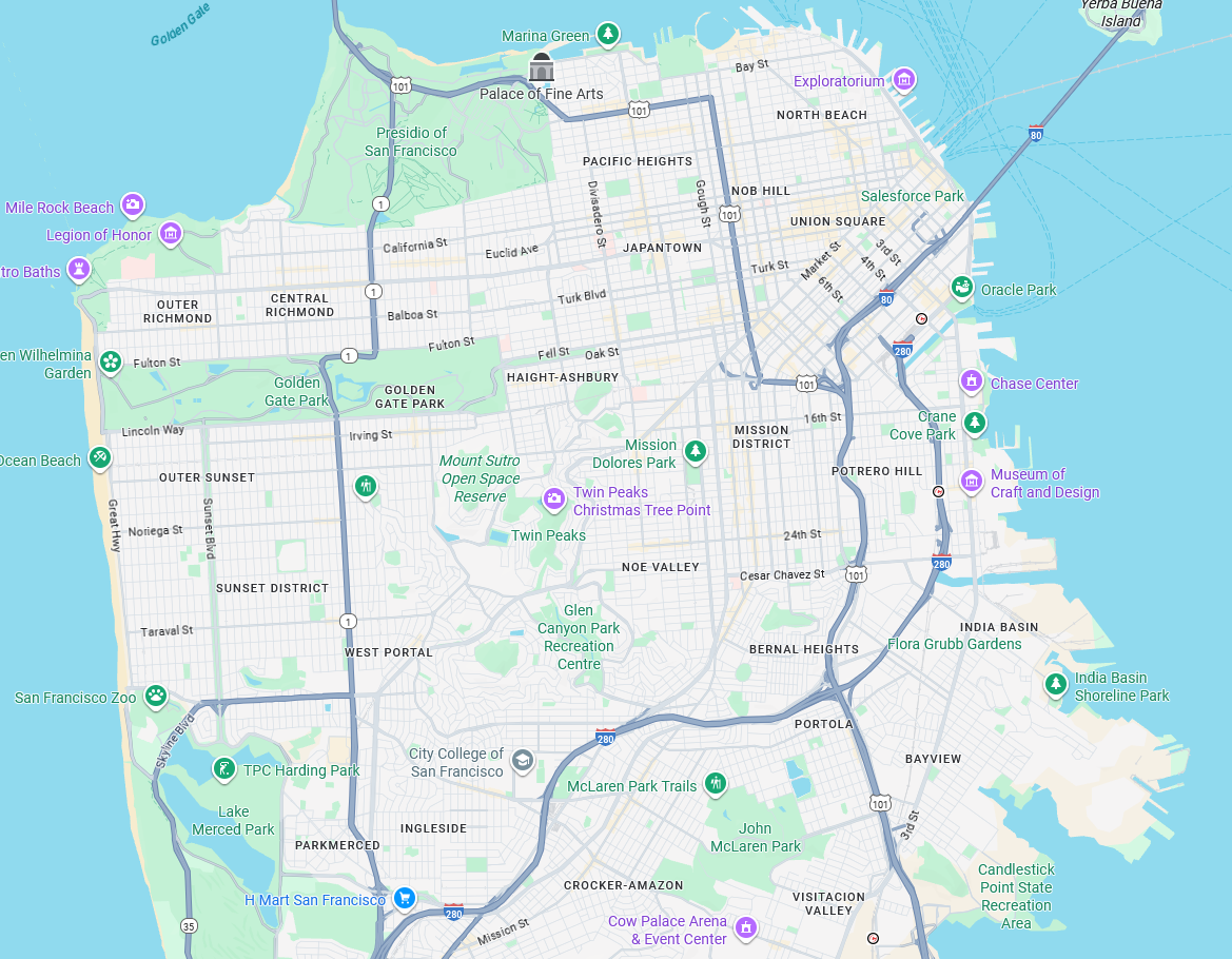 Map showing coffee shop locations